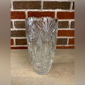 Vtg Crystal American Brilliant Period Cut Hobstar Clear Sawtooth 8 Inch Vase